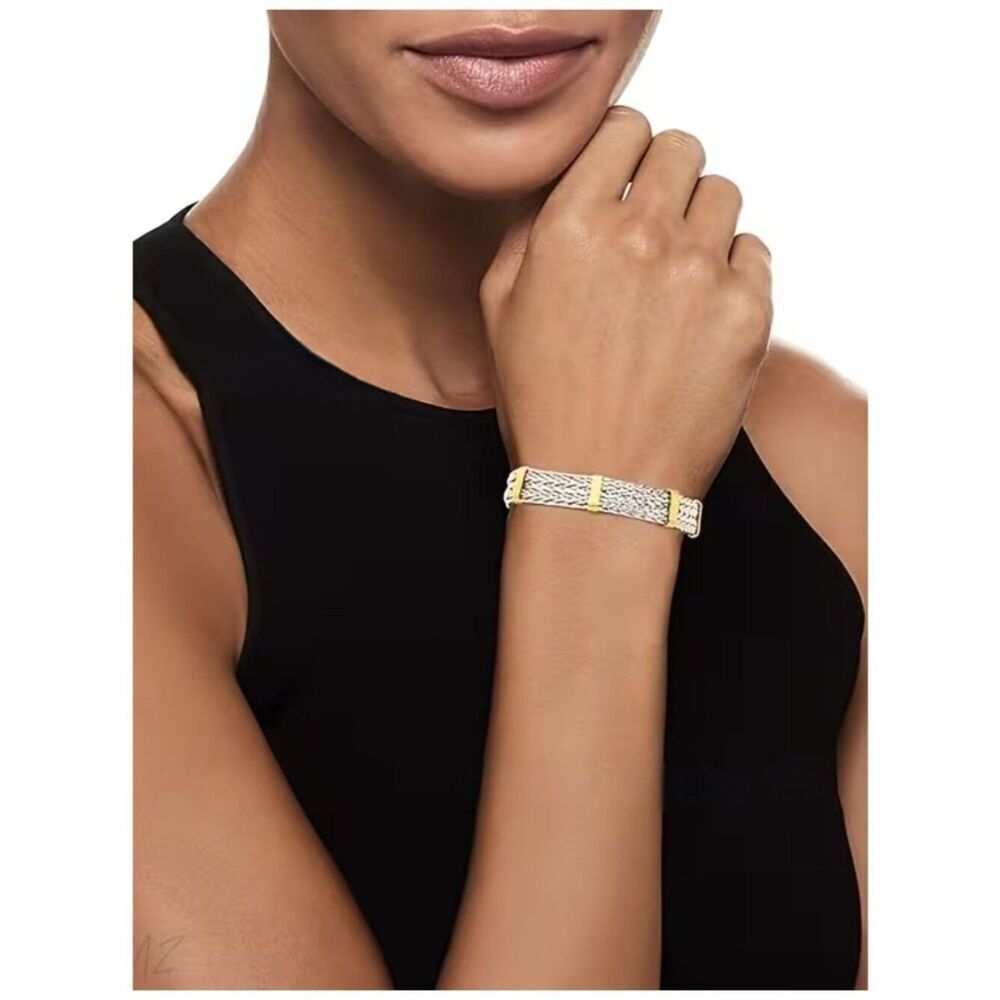 Wheat-Link Bracelet Two-Tone Sterling Silver & 14k Plate Modern Statement Piece